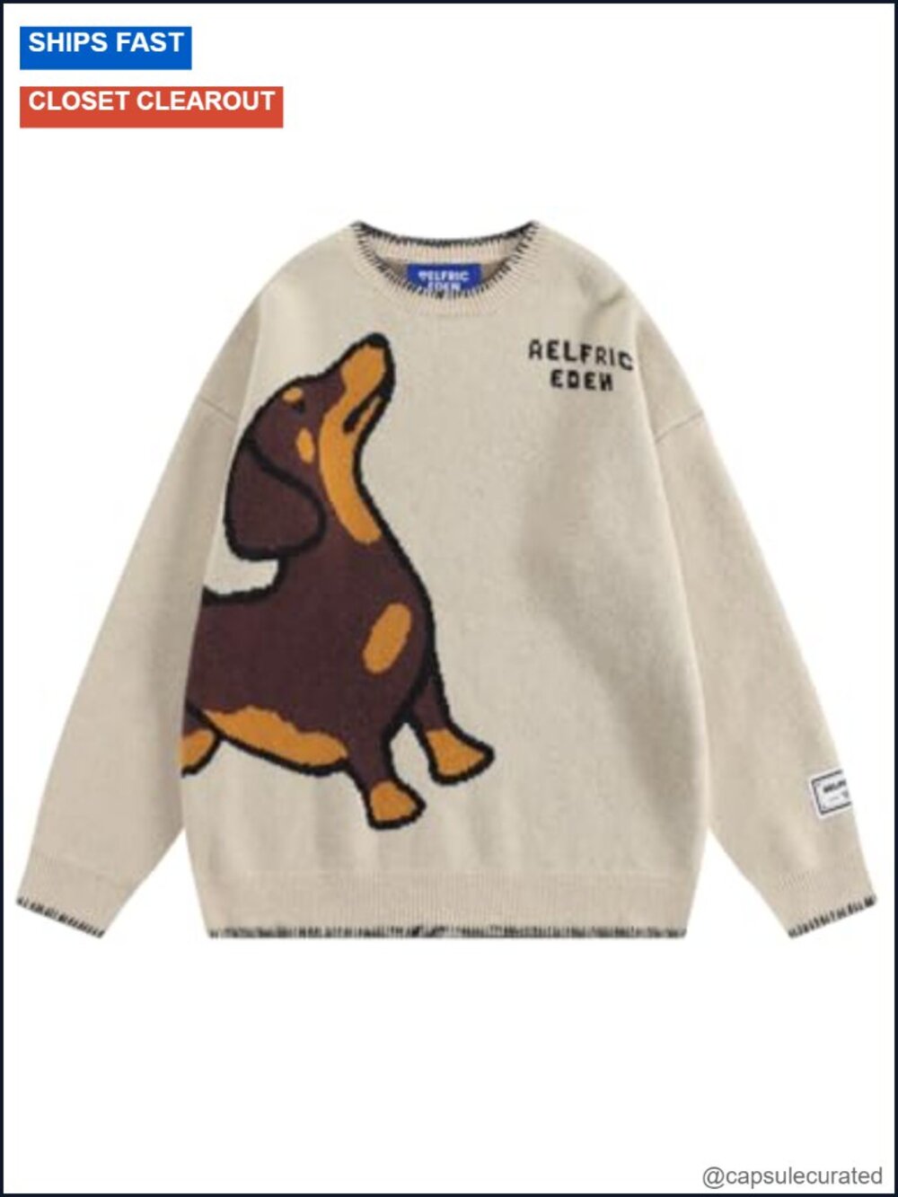 Hand Drawn Dachshund Jacquard Sweater Unisex Vintage Oversized Crewneck Pullover